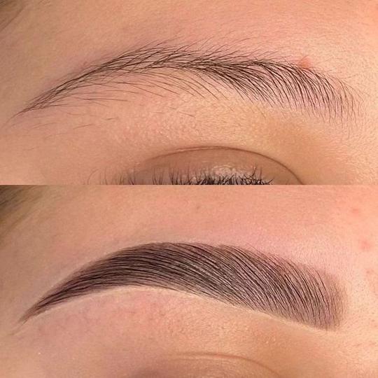 Antes e depois de design de sobrancelhas — cliente 2