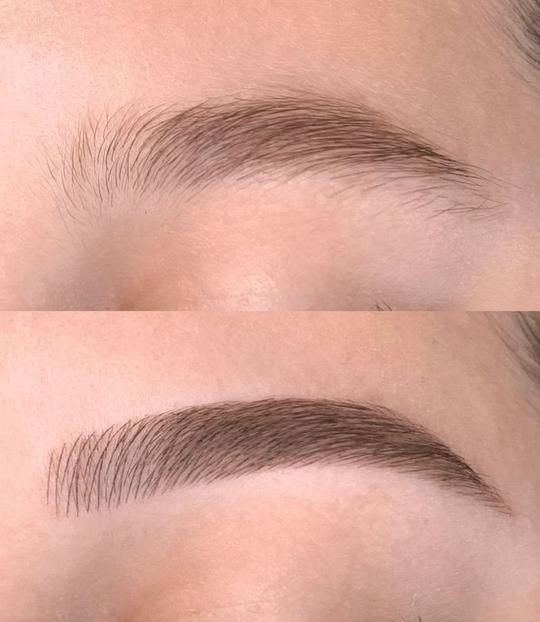 Antes e depois de design de sobrancelhas — cliente 1